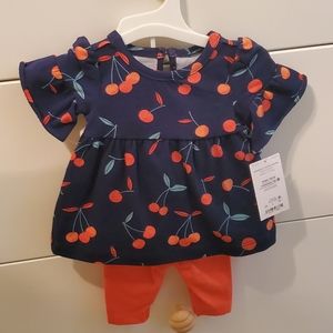 Blue top with cherries and red bottoms Just one You Size Newborn NEW W/ TAGS